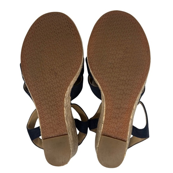Michael Kors Sandals Berkley Canvas Jute Wedge Zipper Platform Navy Blue Tan 8 M - Picture 15 of 16